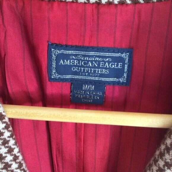 HOUNDSTOOTH Tweed blazer wool American Eagle outfitters ecru brown medium sefia - Picture 8 of 14